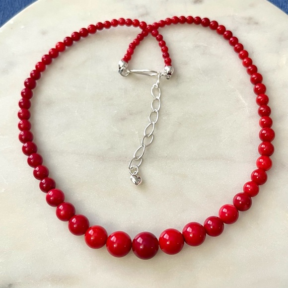 Jay King Jewelry - Jay King Red Bamboo Coral Graduated Round Bead Sterling Silver Necklace
